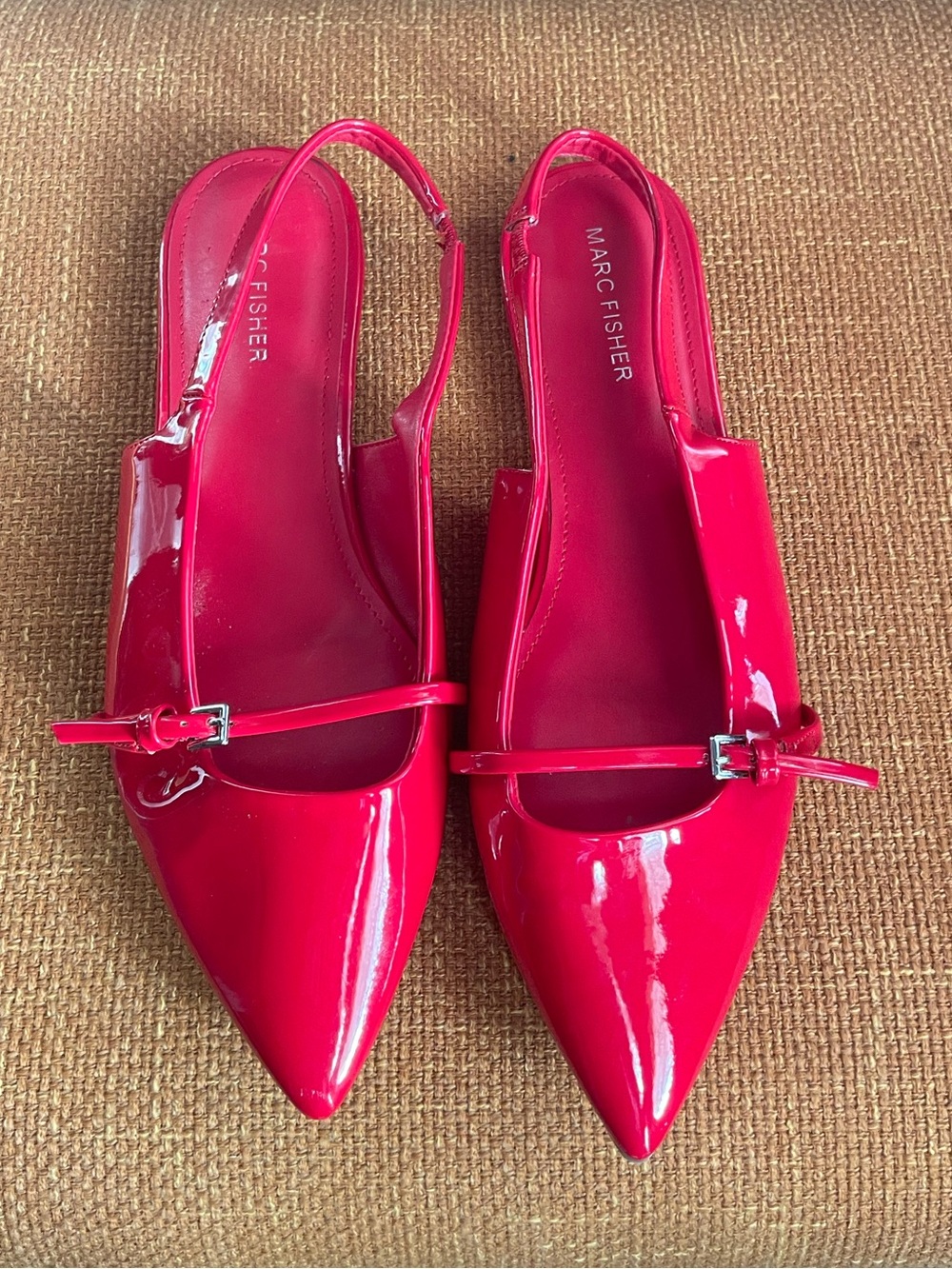 Marc Fisher Bright Red Patent Pointed Slingback Flats